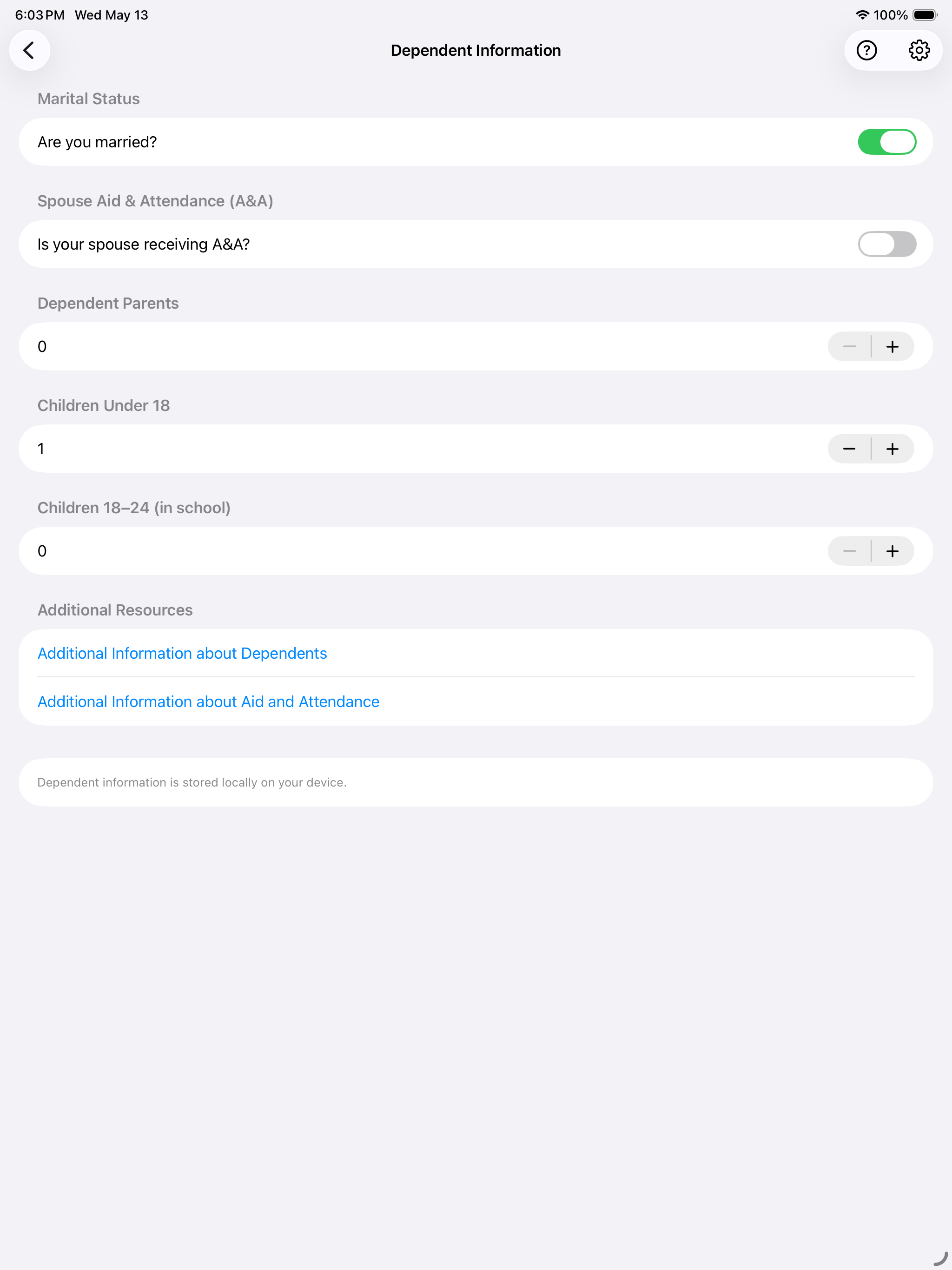 iPad dependent information screen